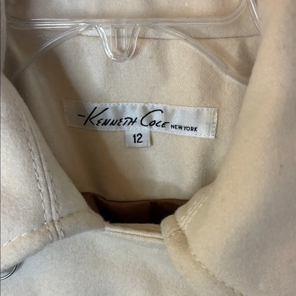 LAST CALL! Calvin Klein Cream Wool Peacoat with Tailored Silhouette - Picture 2 of 14